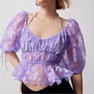 $160 NWT Purple For Love And Lemons “Fran” Sheer Floral Blouse Sz Small